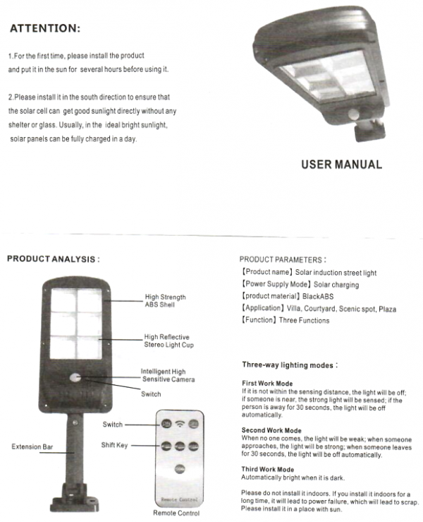 SM-250 Solar Shoebox Security Light Instruction