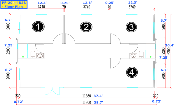 PF-204-4B2B Floor Plan