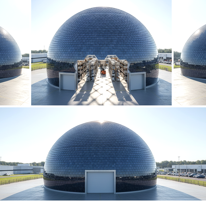 Solar Bifacial Glass Dome Warehouse Elevation