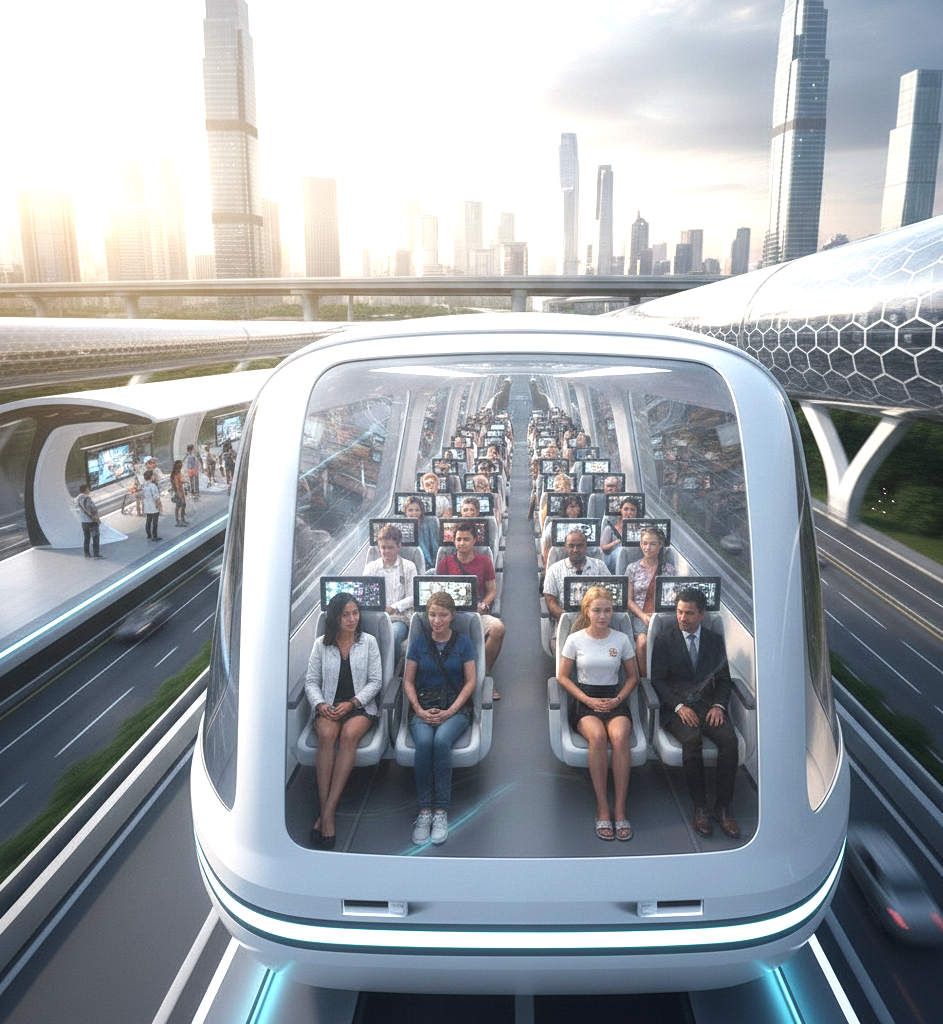 Express-Tube Public Tranport Pod for 20 passengers